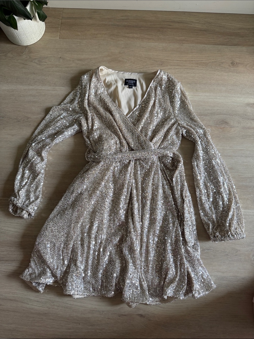 Bardot Girls Champagne Sequin Wrap Dress